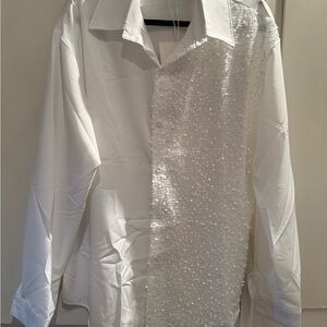 Mens White Sequin  Tuxedo Shirt